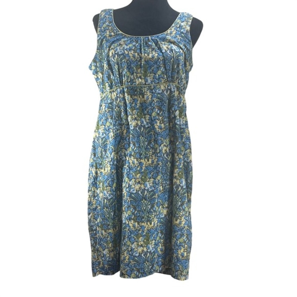 Womens SZ 12 Adventura Sleeveless Floral Dress Blue Organic Cotton Cottagecore